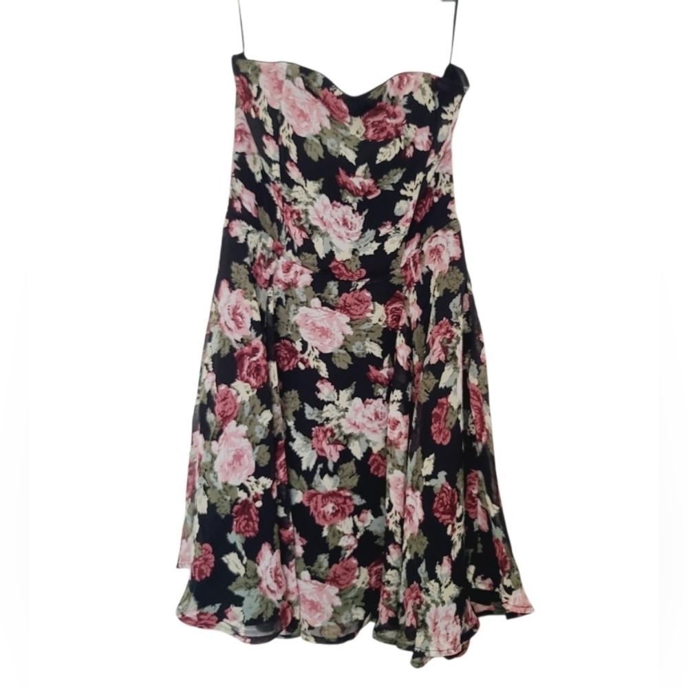 Lucca Couture Black Floral Strapless Dress Size XS